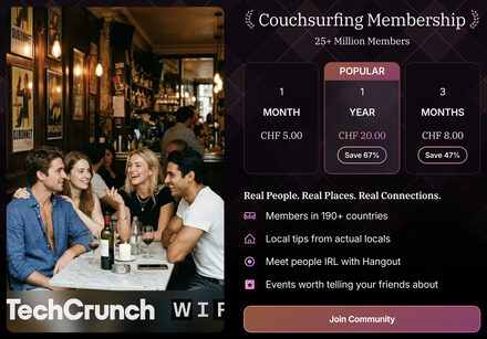 Couchsurfing membership paywall